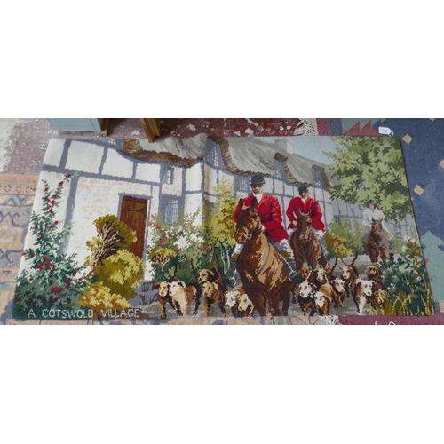 476 - Cotswold hunting scene rug - Approx size: 137cm x 70cm