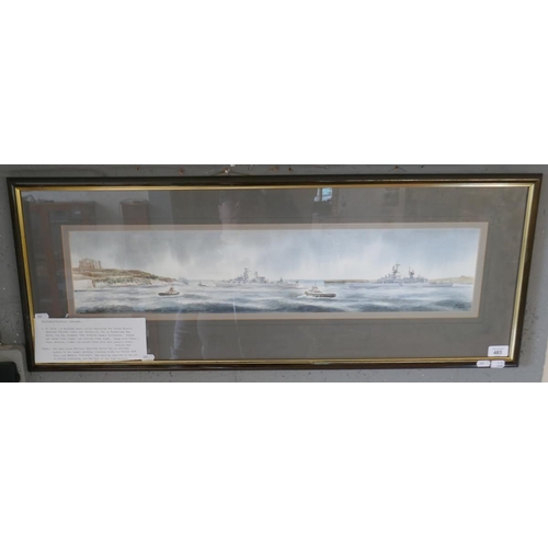 483 - Wartercolour - Maritme Missile carriers signed M. Galea - Approx IS: 74cm x 15cm