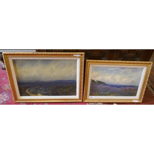 487 - Pair of oils on board Yorkshire Moors signed A Stevenson circa 1920s