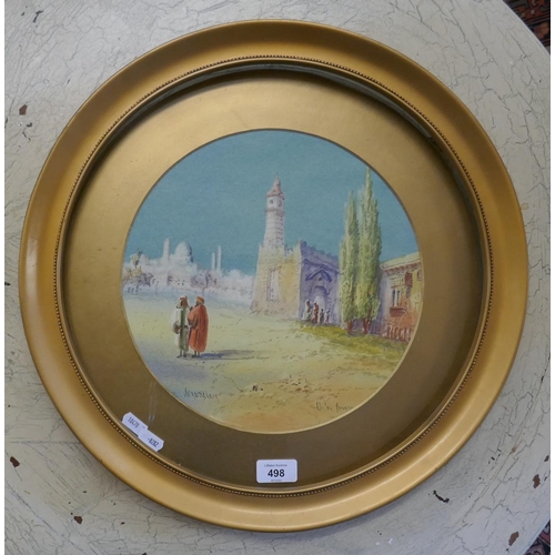 498 - Circular shaped watercolour of Jerusalem