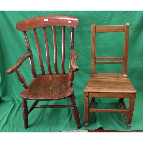 509 - Unusual rocking chair together with slat-back armchair