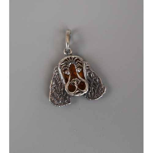 90 - Silver and amber dog pendant