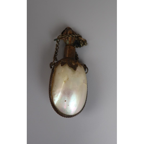 91 - Victorian mother of pearl and gilded scent bottle