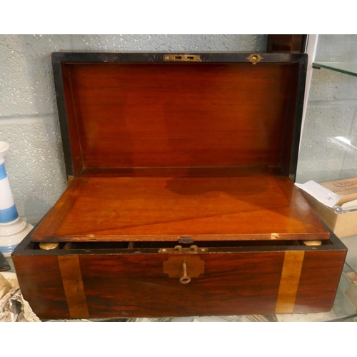 181 - Victorian walnut writing slope with key and ink bottles