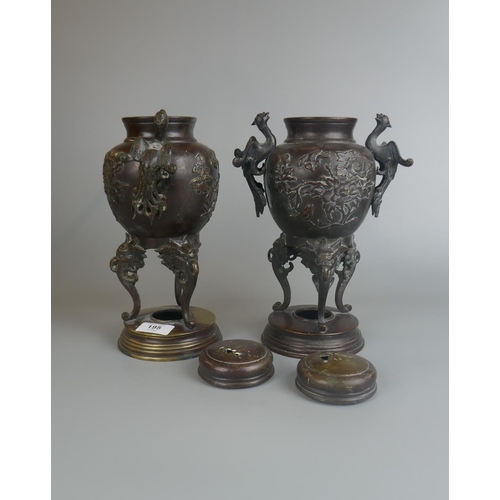 195 - Pair of bronze incense burners - Approx H: 28cm