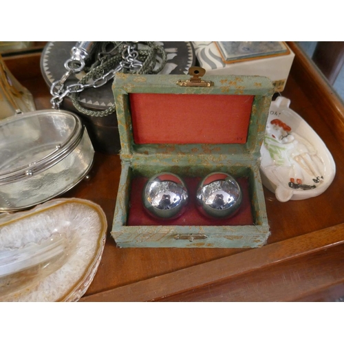 231 - Collectibles to include graduated mother of pearl storage boxes, Chinese worry balls, Gode ashtray e... 