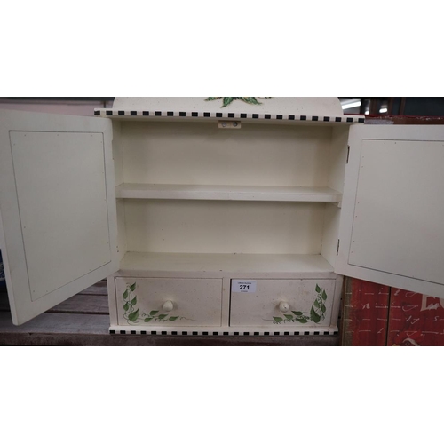 271 - Small kitchen wall cabinet together with farm fresh egg sign