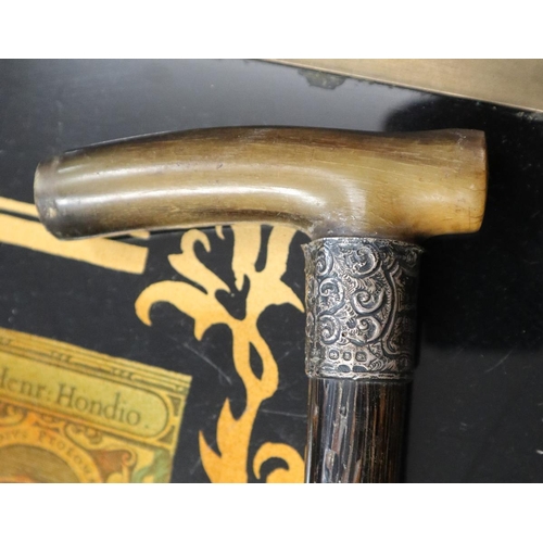 312 - Horn handled walking stick with hallmarked silver collar