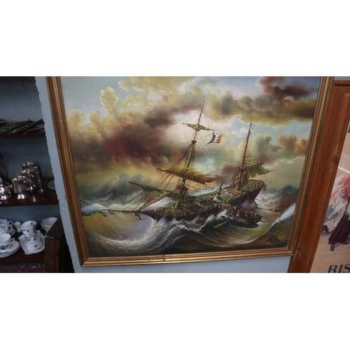 317 - 2 oil paintings 1 signed T Slowsky - Nautical scenes