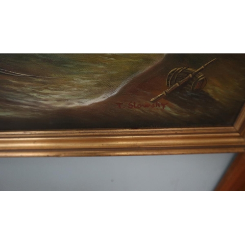 317 - 2 oil paintings 1 signed T Slowsky - Nautical scenes