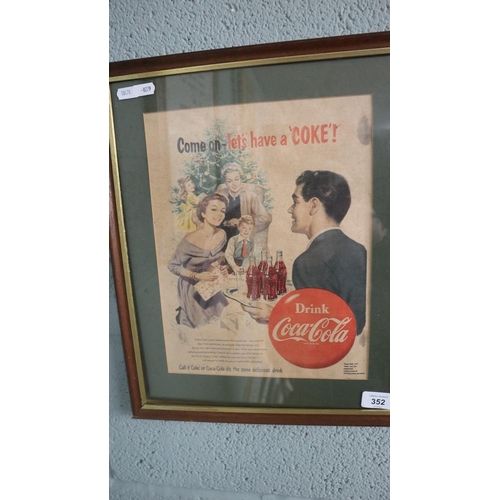 352 - Framed Coca Cola advertising poster - Approx IS: 24cm x 31cm