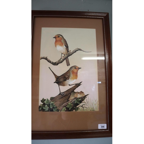 396 - 2 watercolours by N J Moore - Ornithological theme