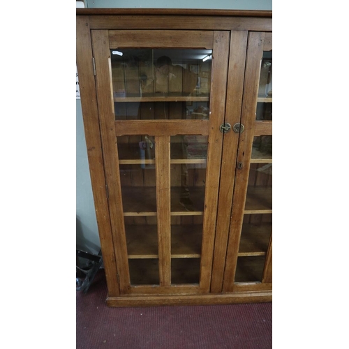 402 - Antique pitch pine glazed cabinet - Approx size W: 152cm D: 41cm H: 185cm