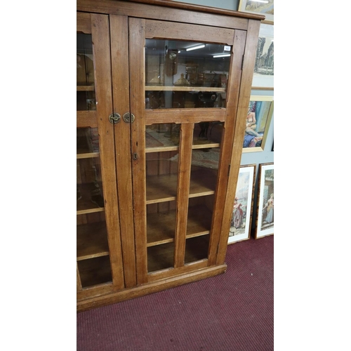 402 - Antique pitch pine glazed cabinet - Approx size W: 152cm D: 41cm H: 185cm