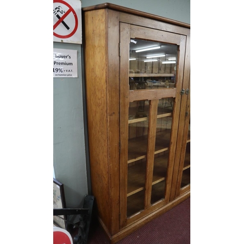 402 - Antique pitch pine glazed cabinet - Approx size W: 152cm D: 41cm H: 185cm