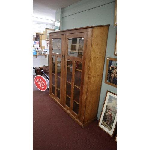 402 - Antique pitch pine glazed cabinet - Approx size W: 152cm D: 41cm H: 185cm