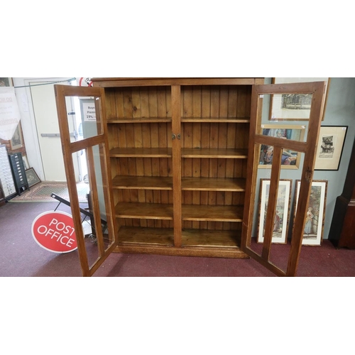 402 - Antique pitch pine glazed cabinet - Approx size W: 152cm D: 41cm H: 185cm