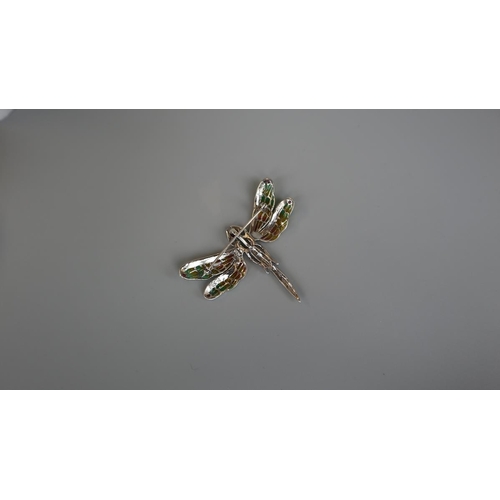 66 - Silver enamel peridot ruby drangonfly brooch/pendant