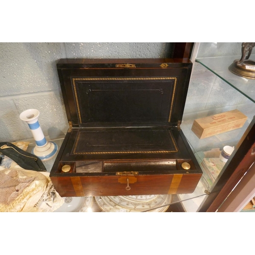 181 - Victorian walnut writing slope with key and ink bottles