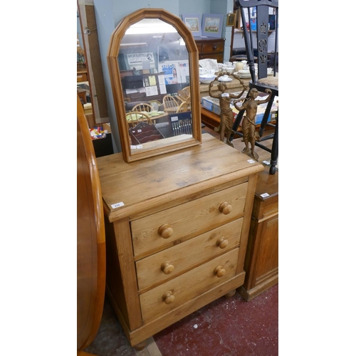 430 - Pine chest of 3 drawers together with a mirror - Approx size: W: 68cm D: 41cm H: 92cm