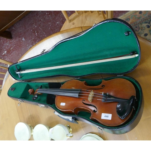 446 - Violin by Walter H Mayson of Manchester 1891 in case with bow