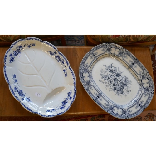 517 - 2 large meat plates, one with gravy well