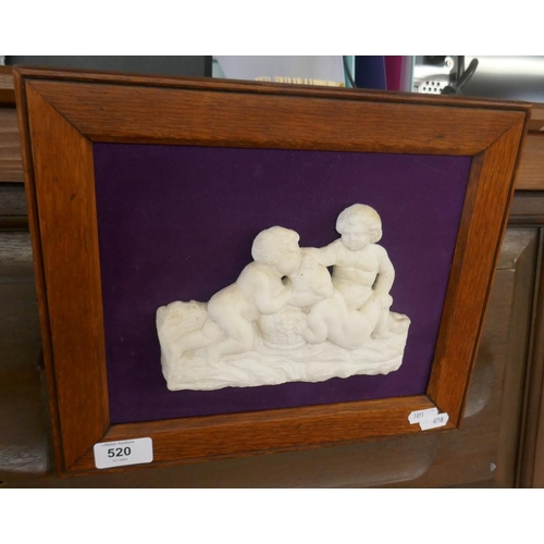 520 - Carved marble plaque in oak frame