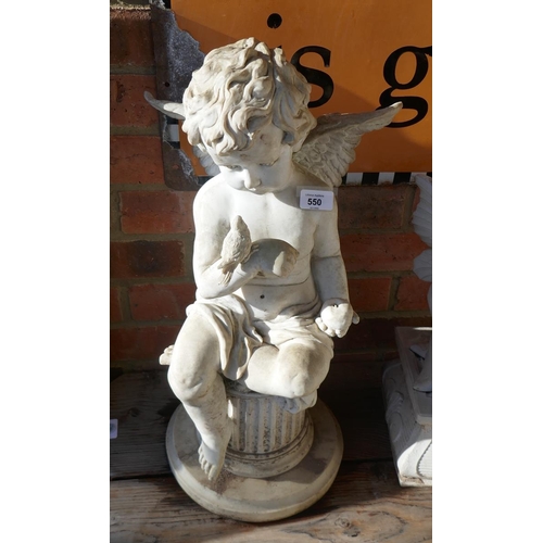 550 - Resin statue of cherub on plinth - Approx height: 61cm