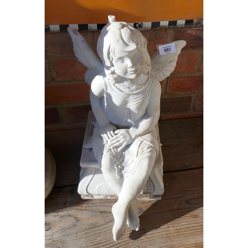 551 - Resin statue of fairy on plinth - Approx height: 48cm