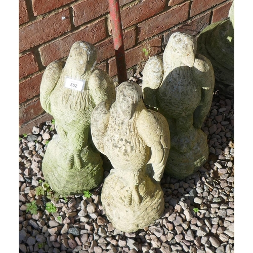 552 - 3 stone eagle finials - Approx height: 46cm