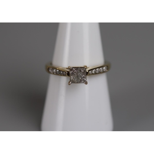 67 - Gold princess cut diamond set ring - Approx size: N½