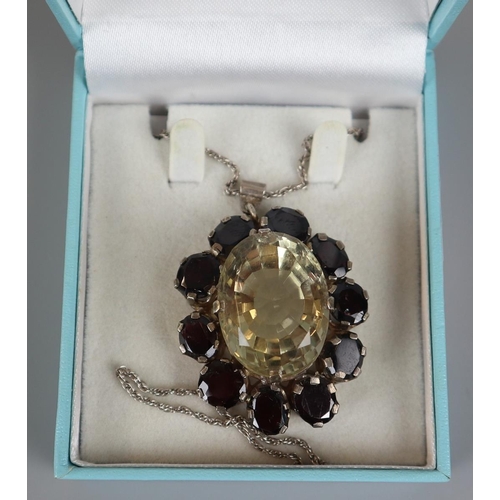 71 - Large citrine garnet silver necklace