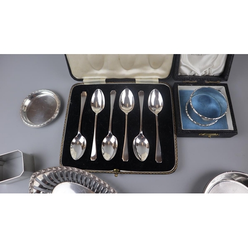 1 - Collection of hallmarked silver to include napkin rings and ashtray - Approx weight: 230g