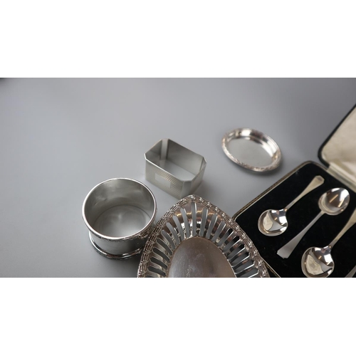 1 - Collection of hallmarked silver to include napkin rings and ashtray - Approx weight: 230g