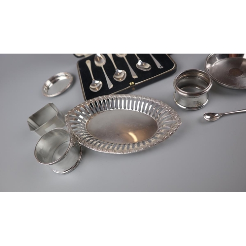 1 - Collection of hallmarked silver to include napkin rings and ashtray - Approx weight: 230g