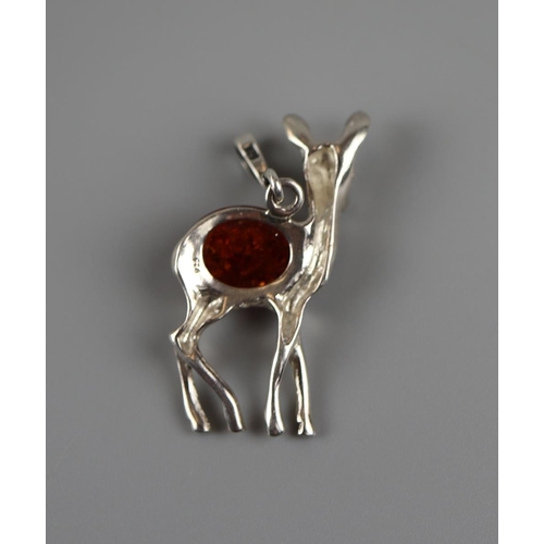 19 - Silver amber set Bambi pendent