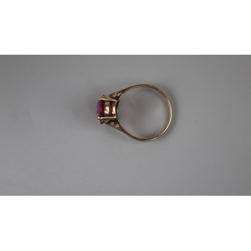 23 - Gold amethyst set ring - Approx size: N½