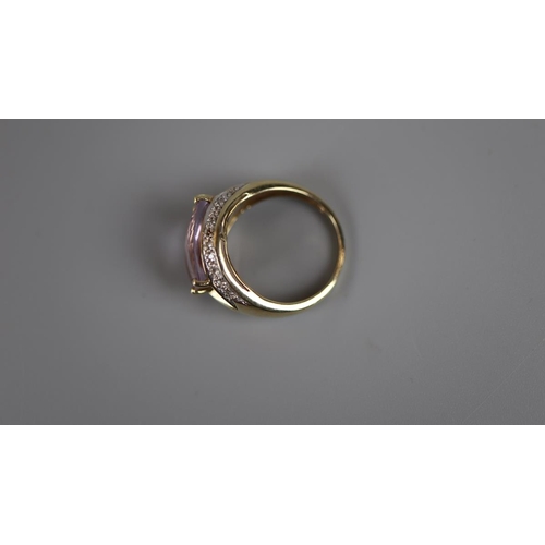 36 - Gold amethyst & diamond set ring - Approx size: O