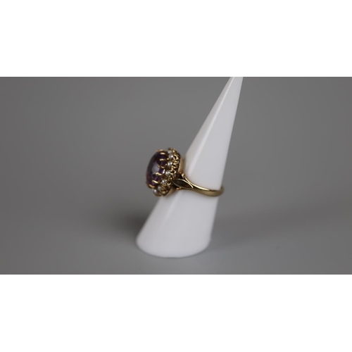 64 - Gold pearl & amethyst set cluster ring - Approx size: N