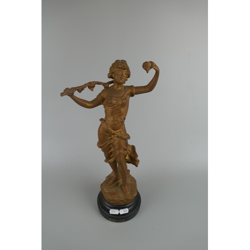 429 - 2 French spelter figures on original ebonised wooden plinths - Approx height of tallest: 46cm