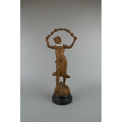 429 - 2 French spelter figures on original ebonised wooden plinths - Approx height of tallest: 46cm