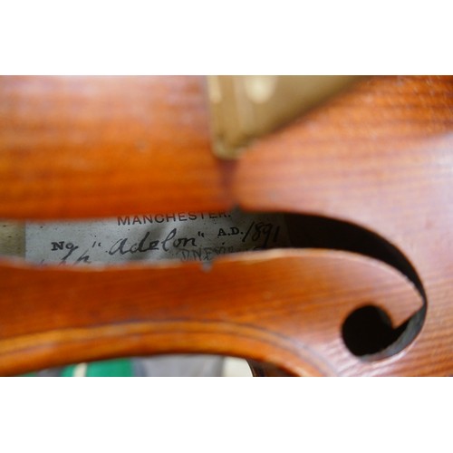 446 - Violin by Walter H Mayson of Manchester 1891 in case with bow