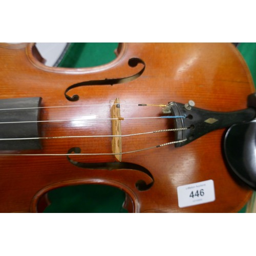 446 - Violin by Walter H Mayson of Manchester 1891 in case with bow