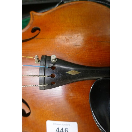 446 - Violin by Walter H Mayson of Manchester 1891 in case with bow