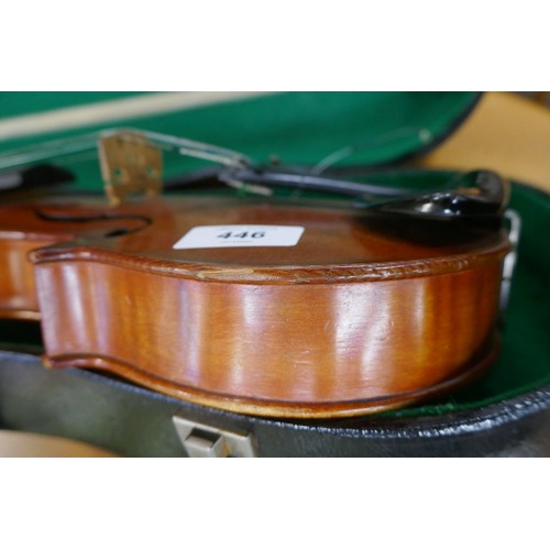 446 - Violin by Walter H Mayson of Manchester 1891 in case with bow