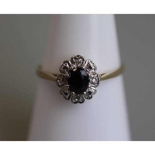 109 - Gold diamond & sapphire cluster ring - Size M½