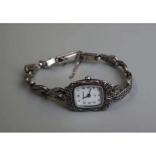 112 - Ladies silver & marcasite wristwatch