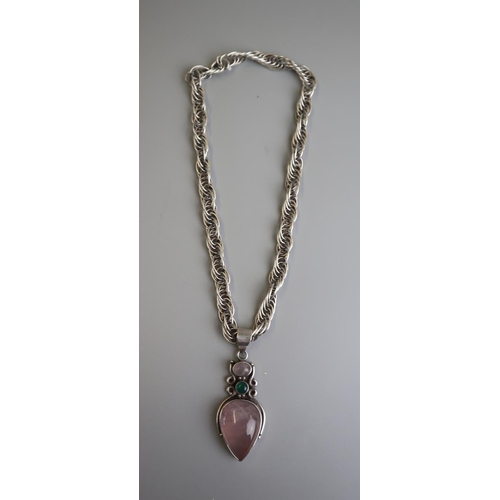 115 - Victorian silver rose quartz set necklace