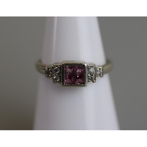 126 - White gold amethyst & diamond set ring - Size K