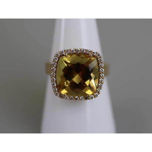 137 - 18ct gold citrine & diamond set ring - Size N